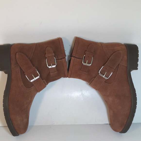Steve Madden Alick Brown Leather Moto Buckle Boots - Picture 5 of 8